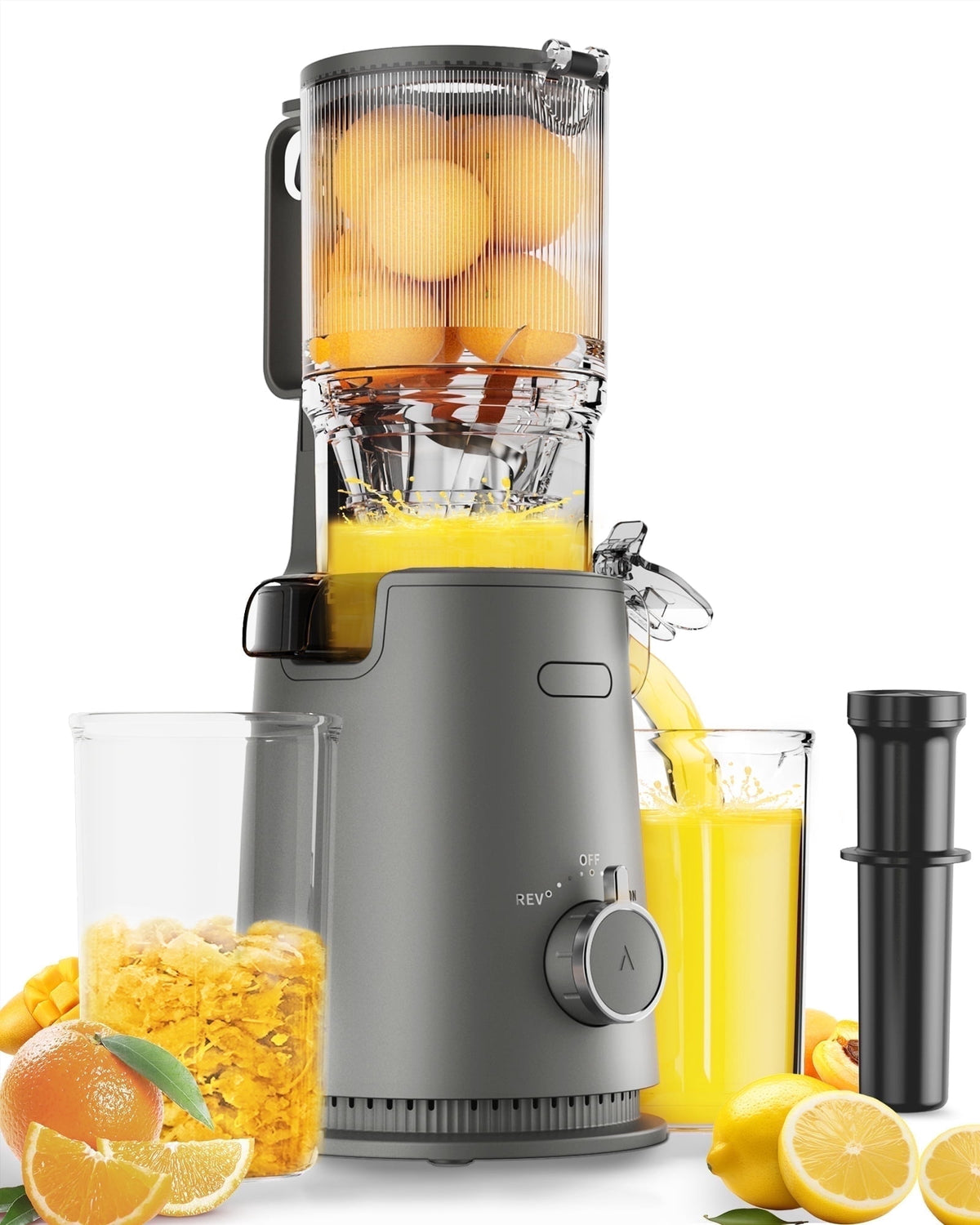 Juicer Machine with 4.35" Wide Mouth, Aeitto Cold Press Juicer Machine for Fruits and Vegetables, Slow Masticating Juicer Whole Fruit Juice Maker, High Juice Yield, Easy to Clean with Brush, Coal
