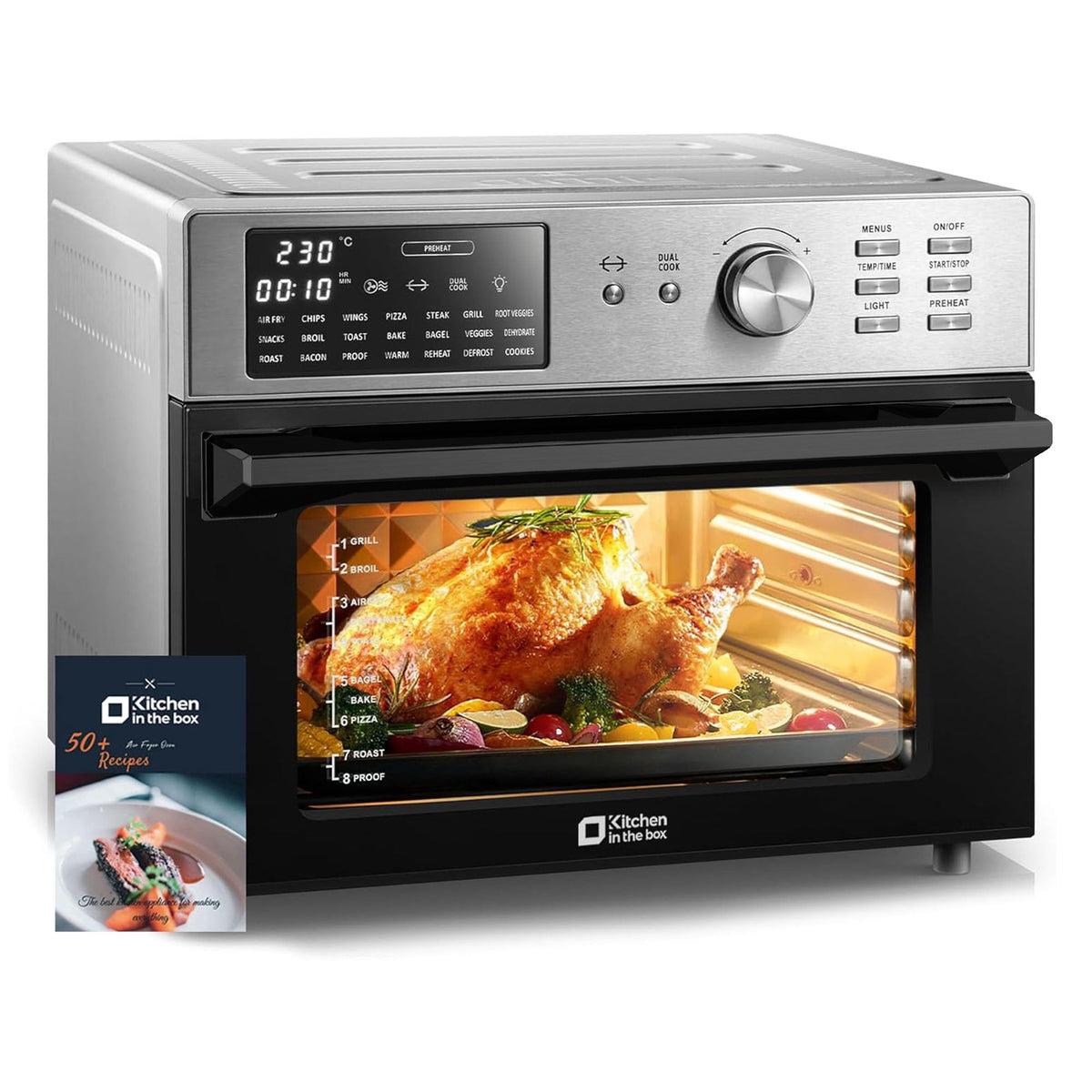 Kitchen in the Box 32QT Digital Air Fryer Toaster Oven Combo, 21-in-1 Convection Oven with Rotisserie & Dehydrate, Family-Size Countertop Oven with 6 Accessories, 1800W, Black