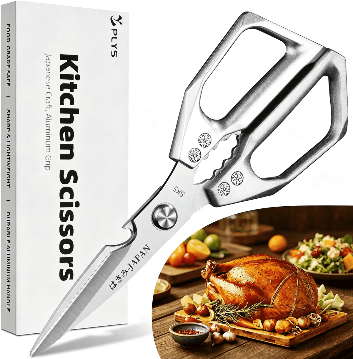 Plys Kitchen Shears Heavy Duty All-Purpose Stainless Steel Dishwasher Safe