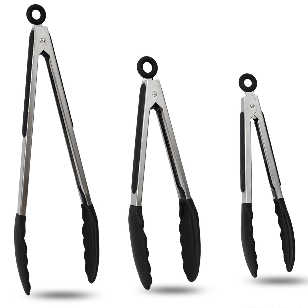 Kitchen Tongs Set, 3 Pcs Heat Resistant Silicone Tipped Cooking Tongs, 7"/9"/12" Stainless Steel Locking Tongs for BBQ, Salad & Grilling