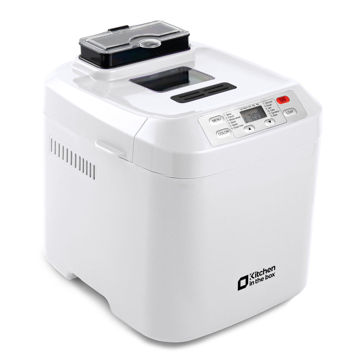 Kitchen in the Box 2lb Bread Maker with Auto Fruit Nut Dispenser, 12-in-1 Gluten-Free Bread Machine, 13H Delay Timer, Nonstick Pan, Keep Warm, White