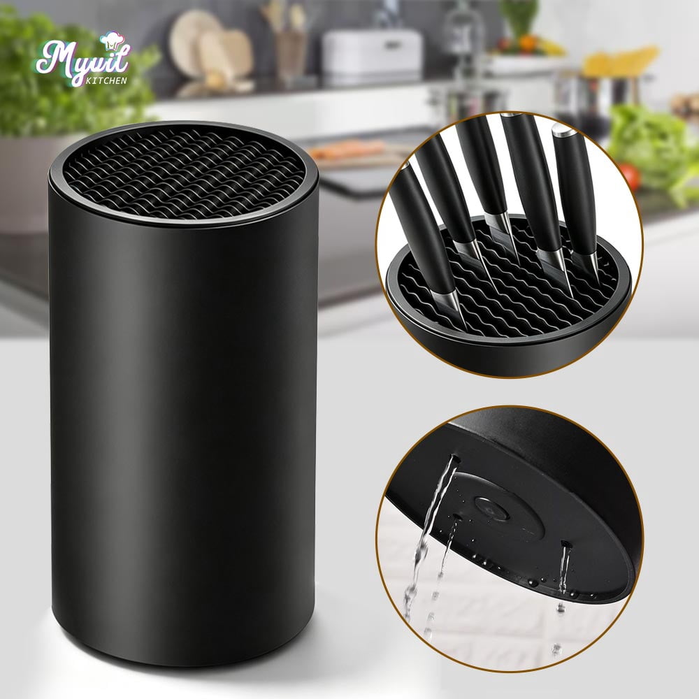 MYVIT Kitchen Knife Holder without Knives Round Empty Knife Block Holder for Countertop Storage Organizer,Black