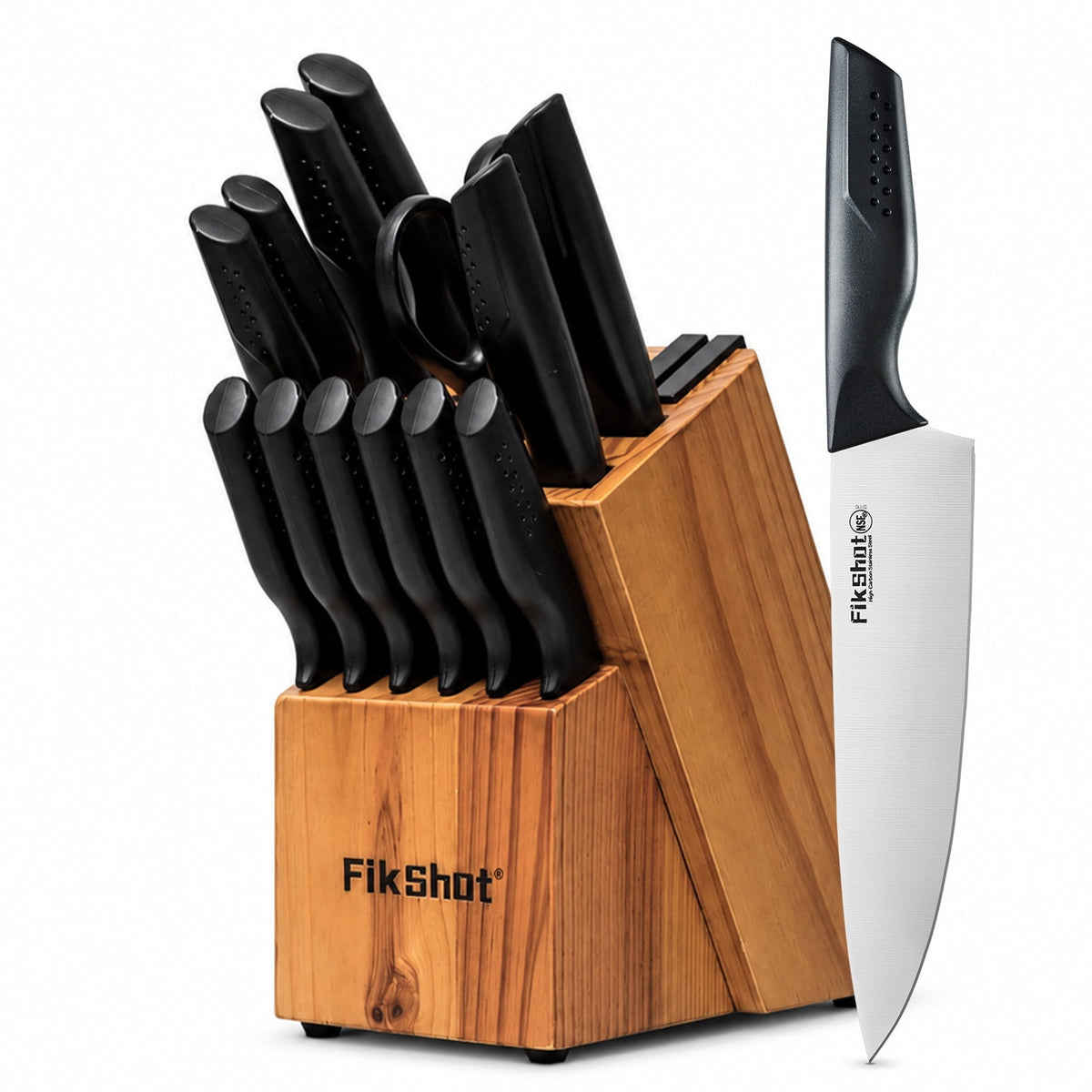 Knife Set with Block and Sharpener, High Carbon Stainless Steel Chef Knife block Set for Kitchen（15 PCS Pro Black）