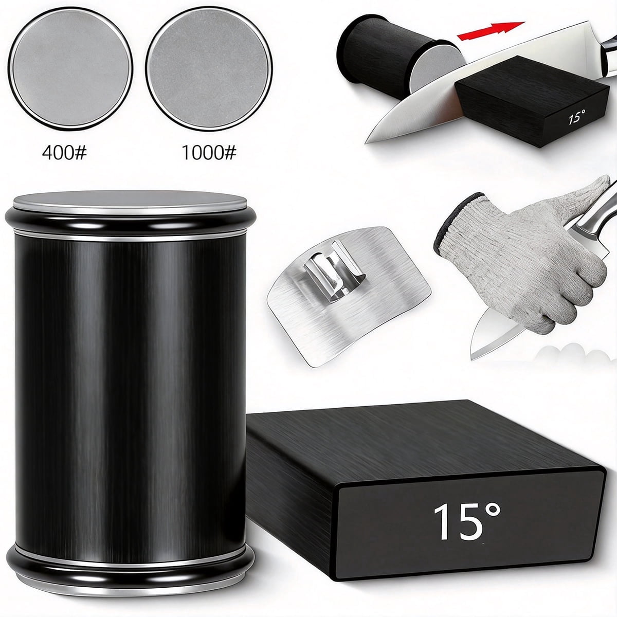 MYVIT Rolling Knife Sharpener System Kit,4-Angle Tumbler Double Diamond 400 1000 Discs Sharpening Stone for Kitchen Knives