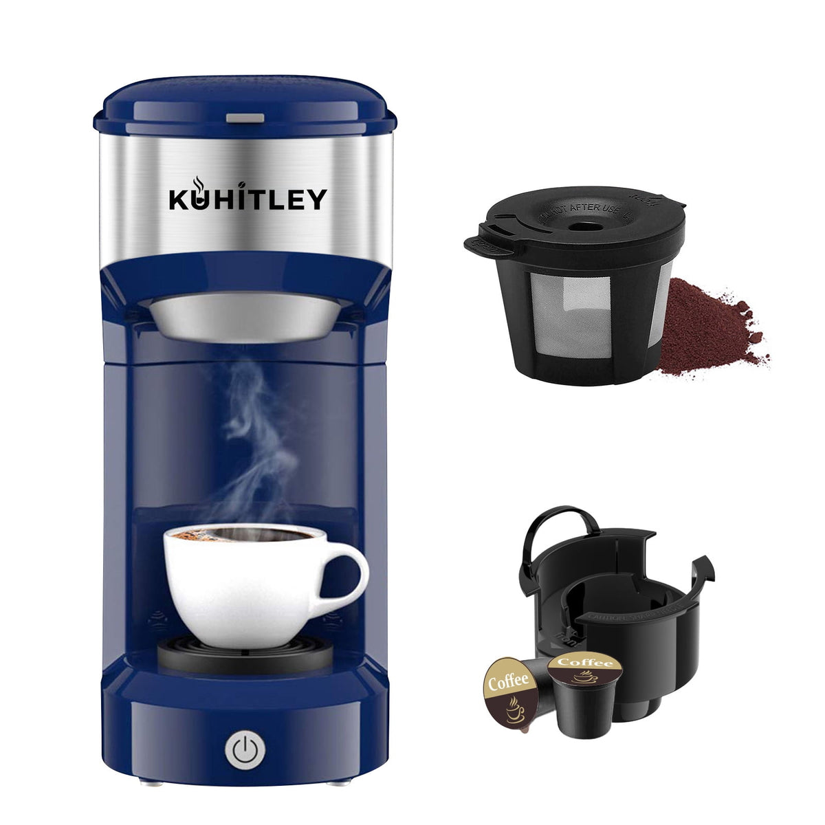 MINI Single Serve Coffee Maker,Instant Coffee Maker One Cup for K Cup & Ground Coffee,Portable Capsule Coffee Machine with 6 to 14oz Reservoir,90 Seconds Fast Brewing and One Button Operation
