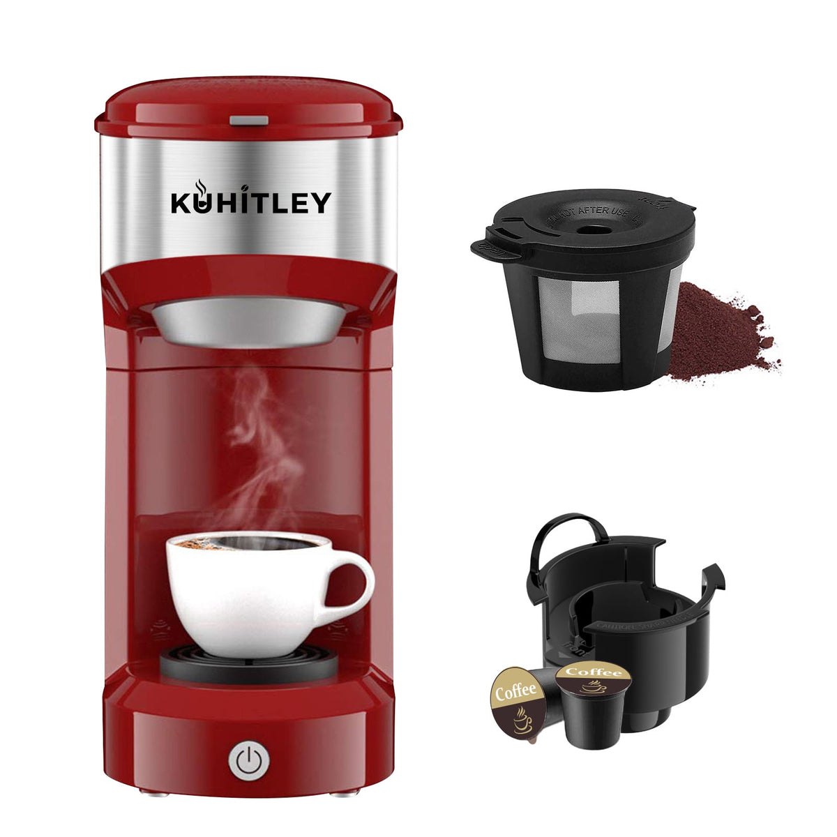 MINI Single Serve Coffee Maker,Instant Coffee Maker One Cup for K Cup & Ground Coffee,Portable Capsule Coffee Machine with 6 to 14oz Reservoir,90 Seconds Fast Brewing and One Button Operation