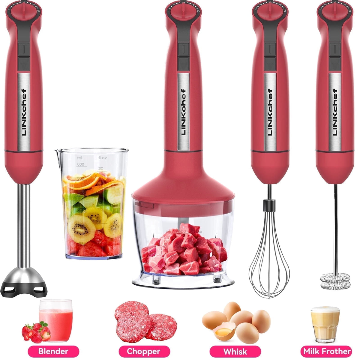 LINKChef Immersion Blender, 1000W 20-Speed 5-in-1 Hand Blender with Turbo Mode, Scratch-Resistant Stick Blender for Baby Food, Ice & Smoothie(Black)