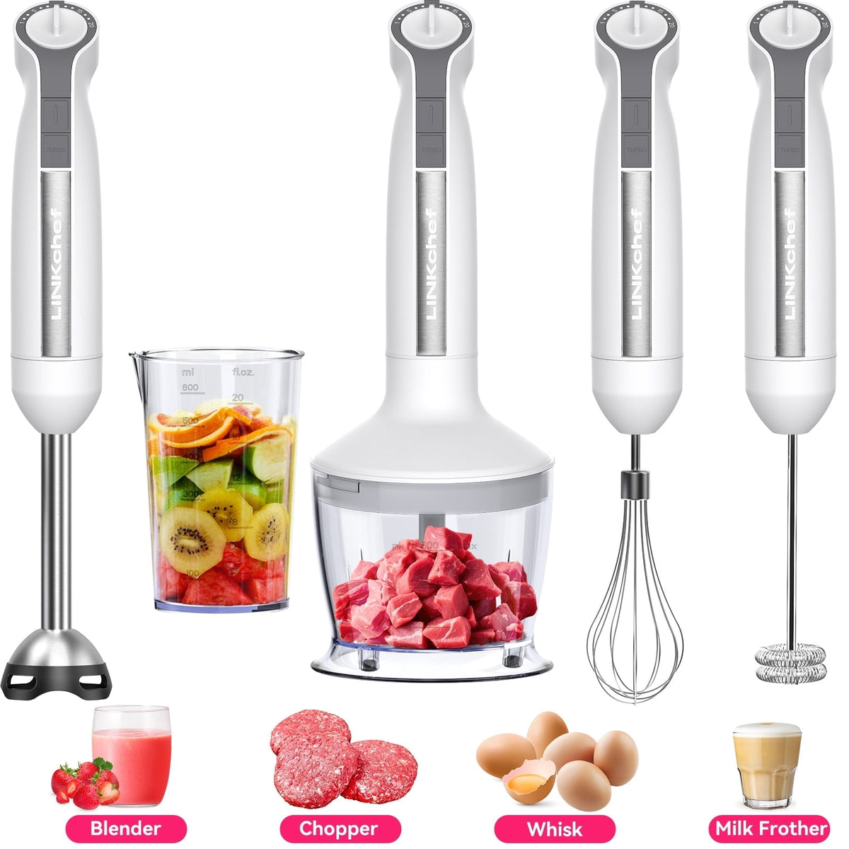 LINKChef Immersion Blender, 1000W 20-Speed 5-in-1 Hand Blender with Turbo Mode, Scratch-Resistant Stick Blender for Baby Food, Ice & Smoothie(Black)