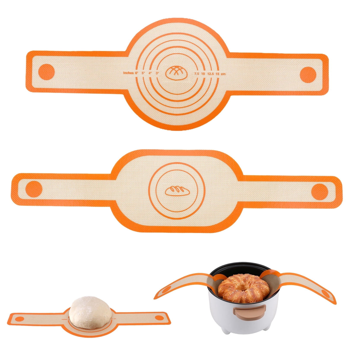 Luiisis 2 Pack Sourdough Bread Sling Set - Oval & Round Non-Stick Silicone Mat for Dutch Oven, Reusable with Long Handle for Easy Transfer