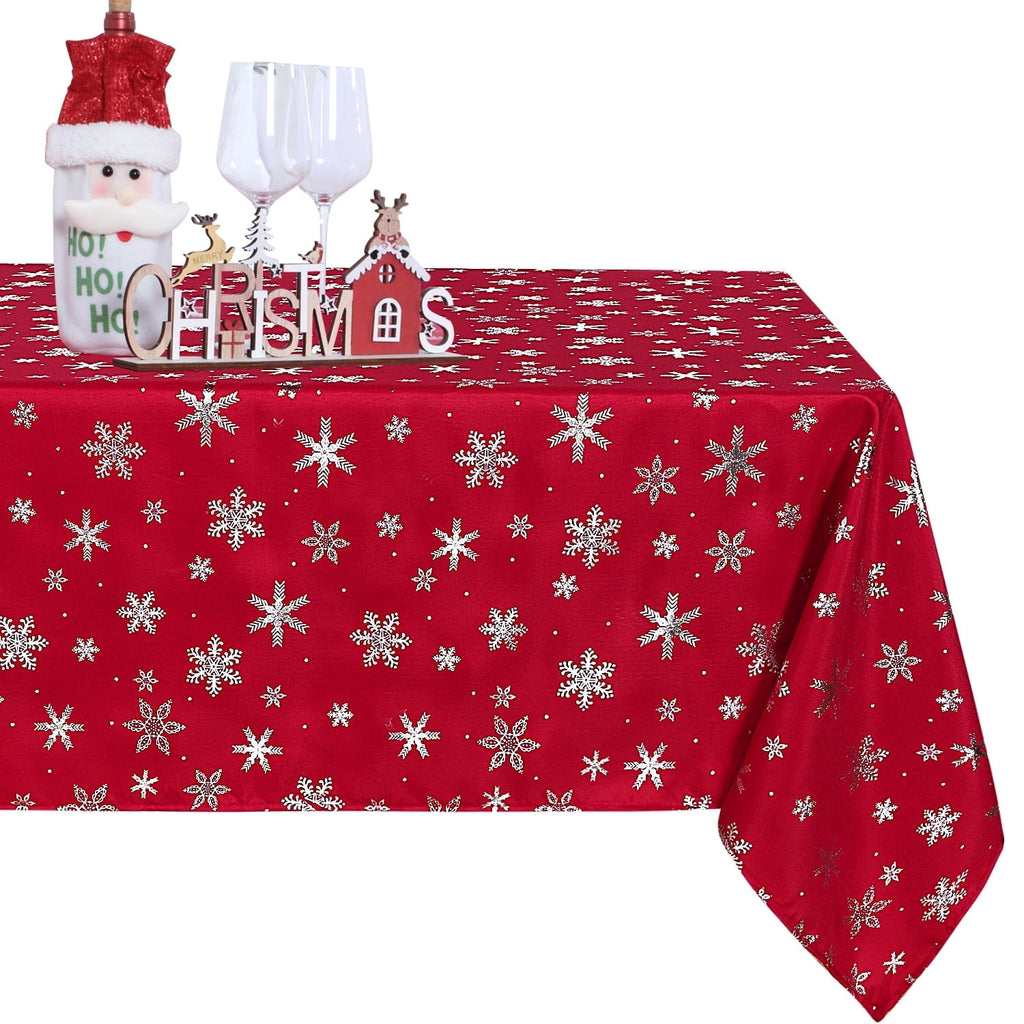 LUSHVIDA Christmas Tablecloth Rectangle -60 x84 inch Snowflake Foil Print Pattern Washable Wrinkle Resistant Holiday Tablecloths for Christmas Family Gathering, Dining Room Table Decoration