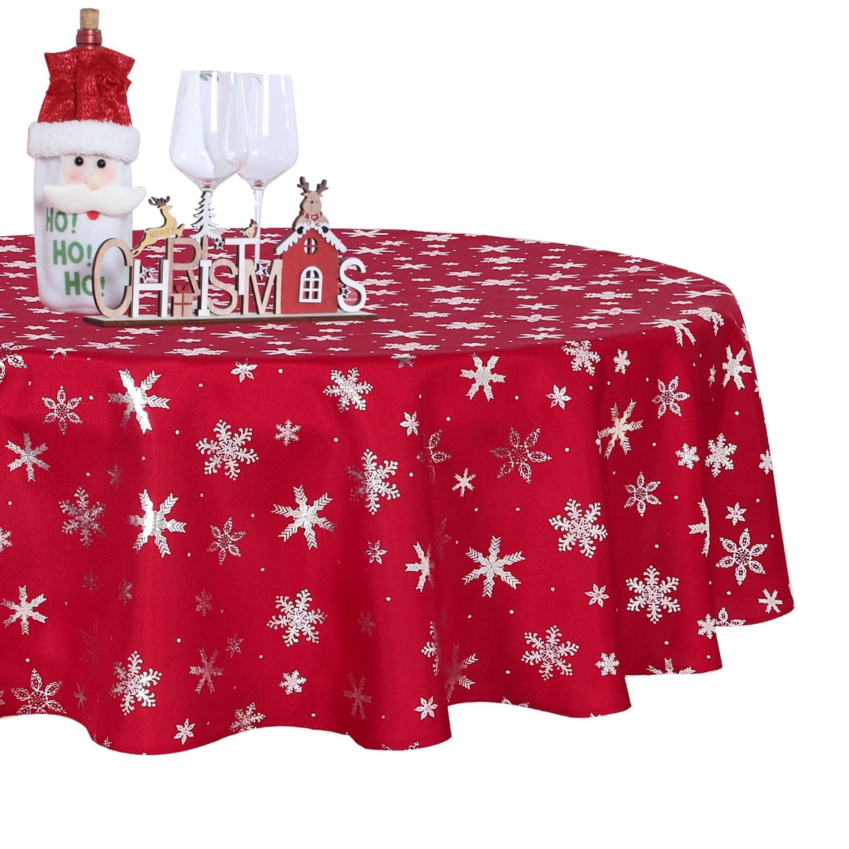 LUSHVIDA Christmas Tablecloth Rectangle -60 x84 inch Snowflake Foil Print Pattern Washable Wrinkle Resistant Holiday Tablecloths for Christmas Family Gathering, Dining Room Table Decoration