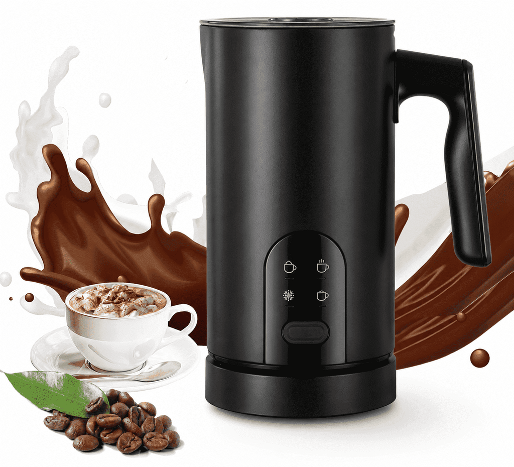 Large Capacity Milk Frother: 4-in-1 Electric Milk Steamer, Hot & Cold Foam Maker, Helpful Stainless Steel for Latte - Black