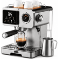 MOEFO 58mm Espresso Machine with Milk Frother, Semi Automatic Coffee Maker with Touchscreen LCD Display & Pressure Gauge, Stainless Steel Espresso Maker for Latte, Cappuccino and Americano, Silver