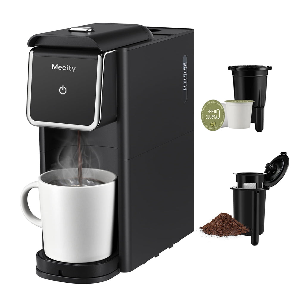 Mecity Compact Coffee Maker for Ground Coffee & Loose Tea - Single Serve, 6-12 Oz Brew, Black