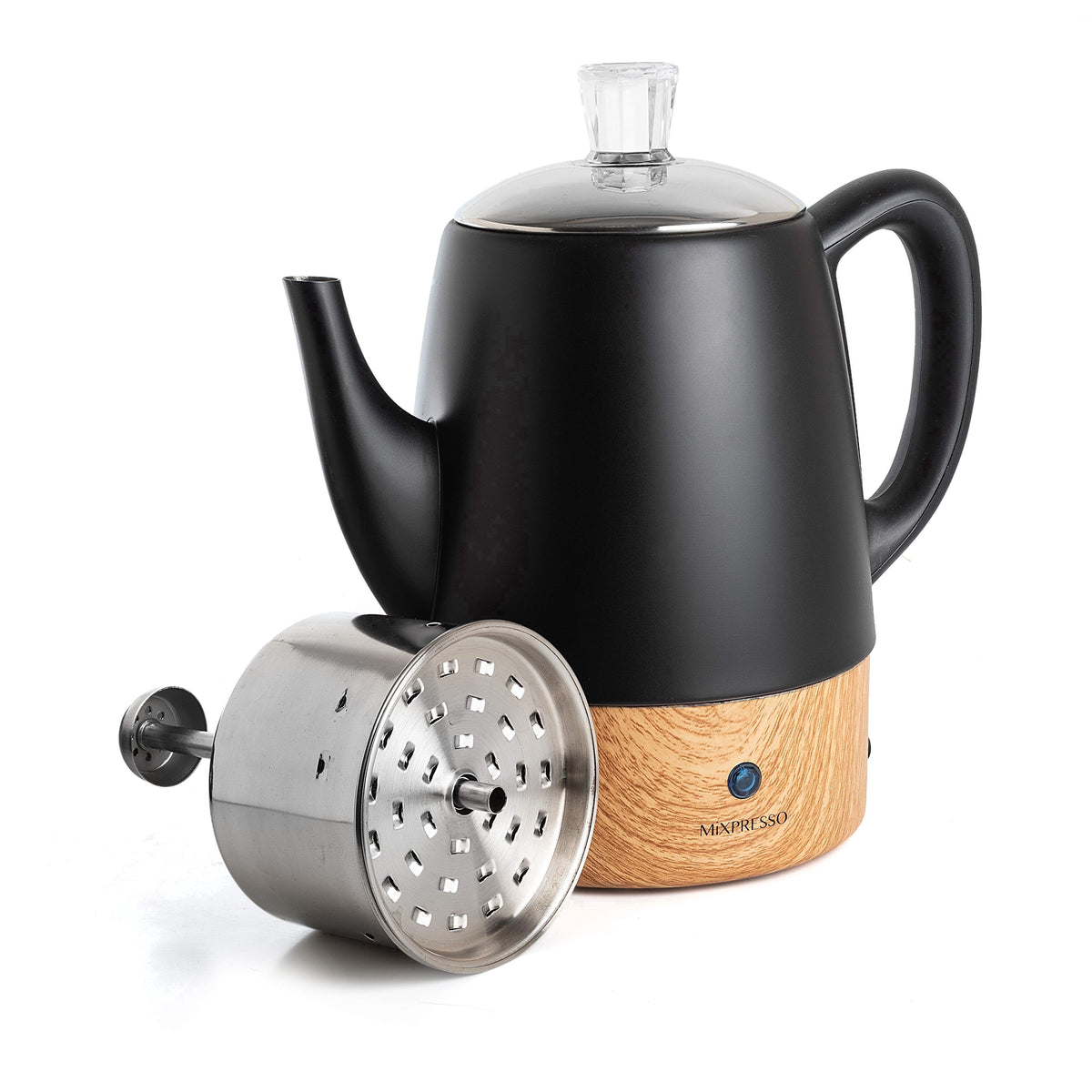 Mixpresso Percolator Coffee Pot Electric 10 Cup, Stainless Steel Coffee Maker, Coffee Percolator Electric With Keep Warm Function, 10 Cups Stainless Steel Perculator With Basket (Shiny Blue)