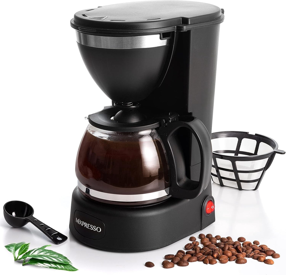 Mixpresso 12 Cup Coffee Pot, Auto-Off & Reusable Filter, Large Drip Coffee Maker 12 Cup Borosilicate Glass Carafe, Anti-Drip Coffee Machine Water Level Window, Black Electric Coffee Maker