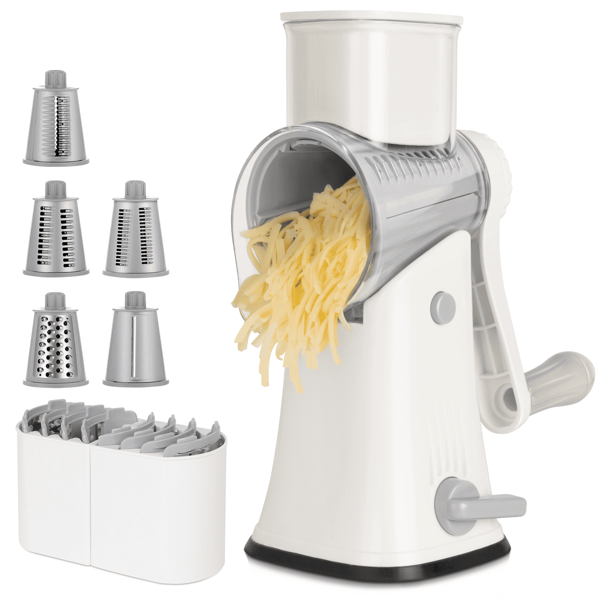Premium Rotary Cheese Grater, Manual Cheese Grater for Kitchen, Handheld Vegetables Slicer Cheese Shredder with Rubber Suction Base, 3 Stainless Drum Blades Included,Blue