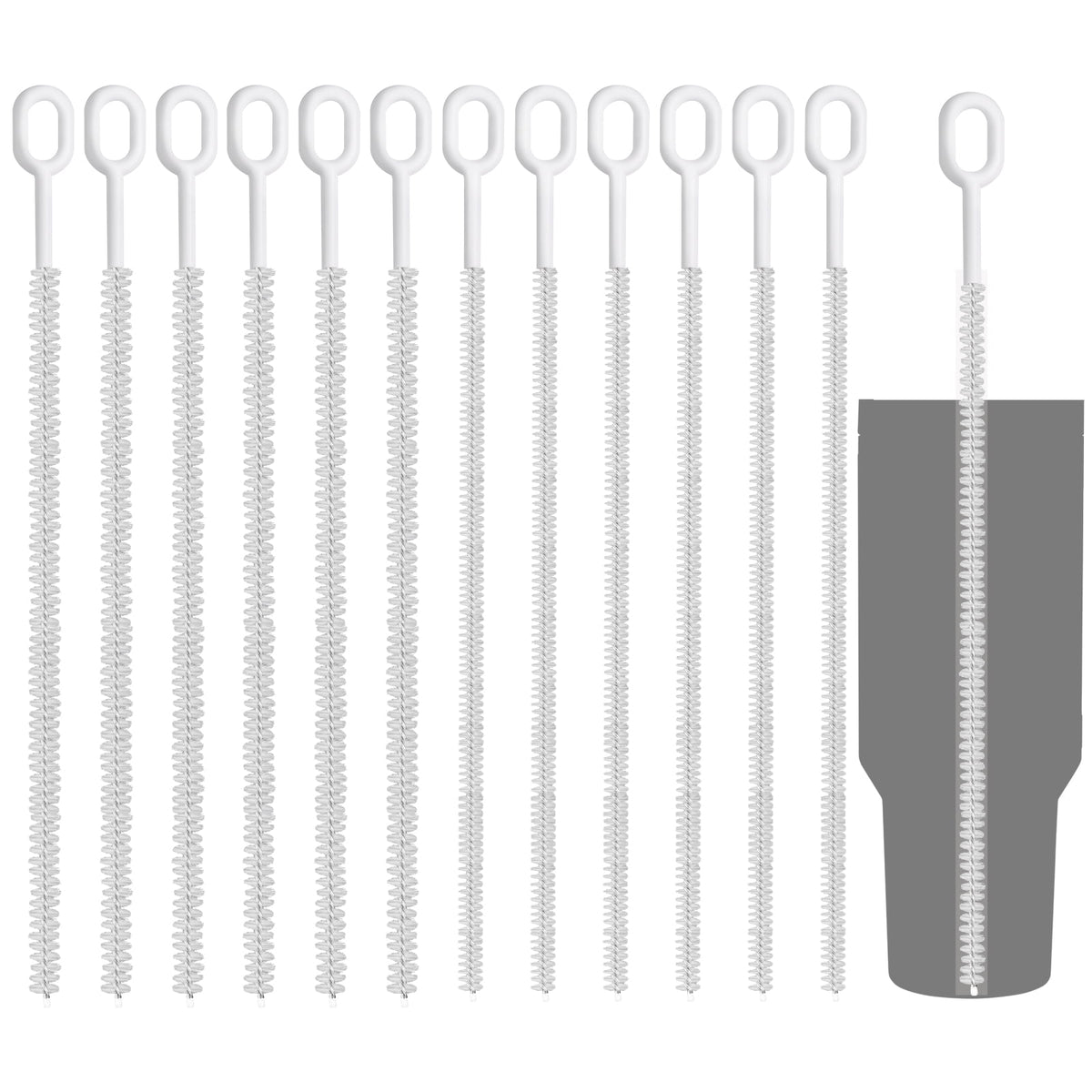 NiHome 12-Pack Heavy Duty Straw Cleaning Brushes Fit for Stanley Tumbler, 6mm &10mm Straw Cleaner Brush for Different Straw Sizes, 12" Extra Long Straw Brushes, Durable Nylon&Stainless Steel Reusable
