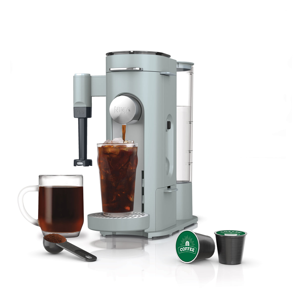 Ninja Pods & Grounds Specialty Single-Serve Coffee Maker, K-Cup Pod Compatible, Built-In Milk Frother, PB051SG, Sage Green