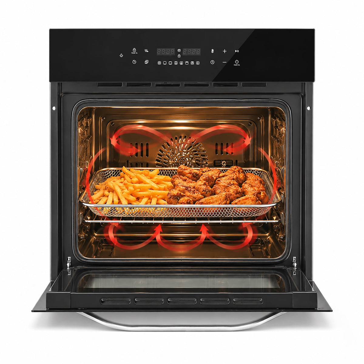 24" Built-In Electric Single Wall Oven, 2.7 Cu. ft. Stainless Steel Convection Oven with Air Fry & Rotisserie, 8 Functions