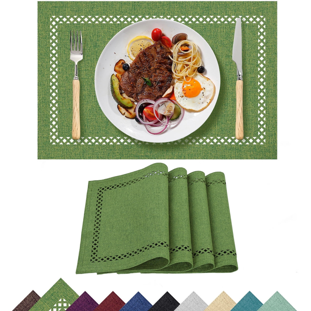Placemats Set of 4, Yamaziot Double Layer Cloth Fabric Heat Resistant Place Mat, Washable Reversible Rectangle Dining Table Mats, Hollow Khaki, 12"x18"