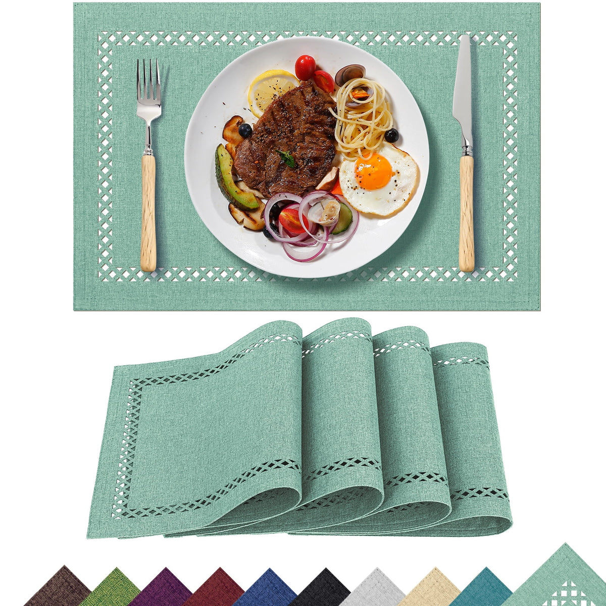 Placemats Set of 4, Yamaziot Double Layer Cloth Fabric Heat Resistant Place Mat, Washable Reversible Rectangle Dining Table Mats, Hollow Khaki, 12"x18"