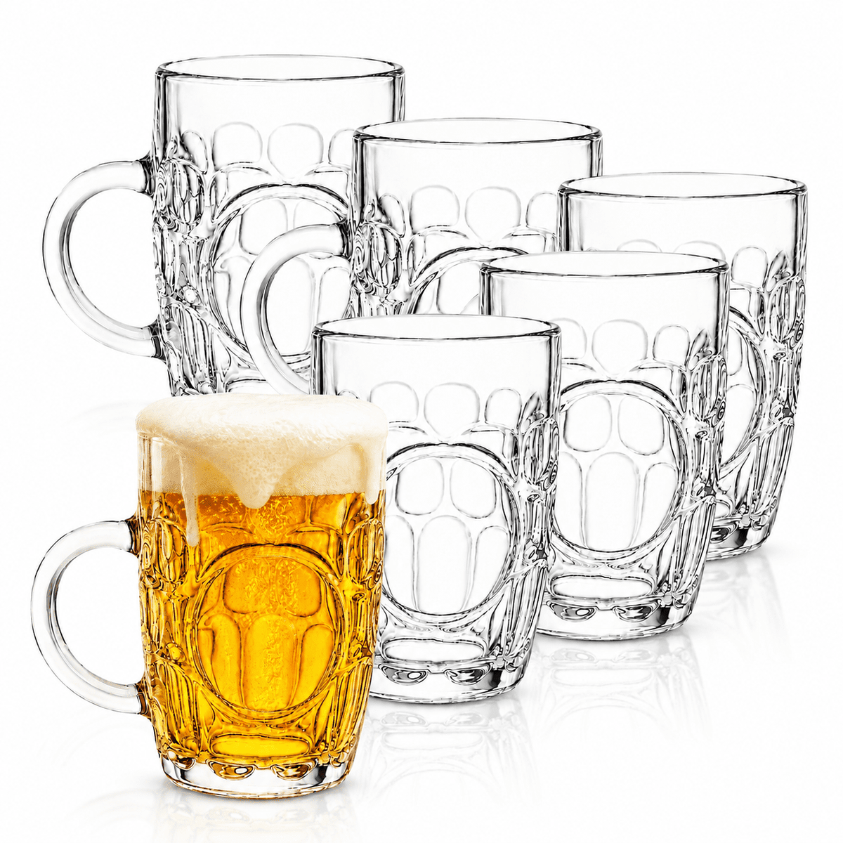 QUANSHANGJU 22 Oz Clear Glass Beer Mugs with Handles, Set of 6, Freezer & Dishwasher Safe for Home Bar Parties