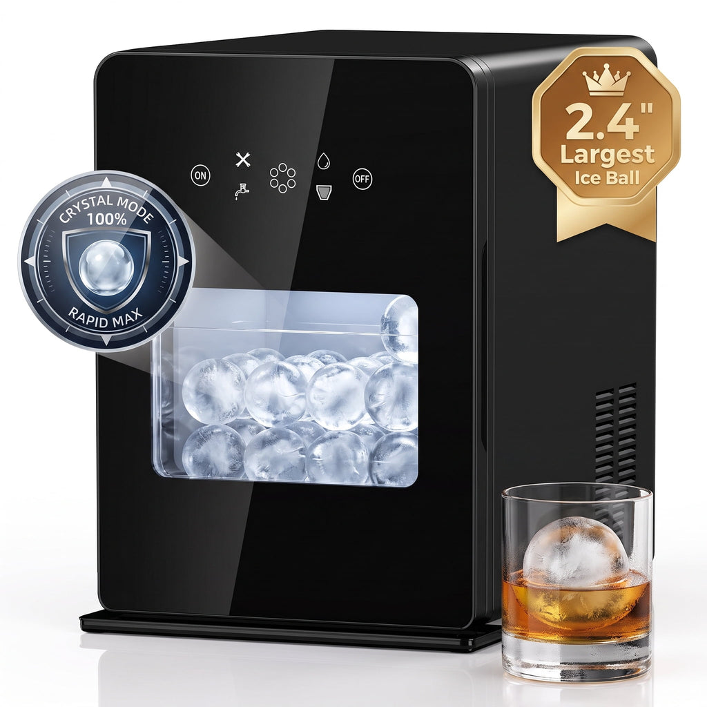 RIOXC Spherical Ice Maker, 2.4" Large Sphere Ice Ball Maker 108 Pcs/24H with Self-Cleaning Countertop Craft Ice for Whiskey Cocktails & Home Bar