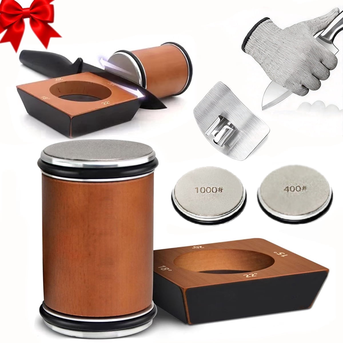 MYVIT Rolling Knife Sharpener System Kit,4-Angle Tumbler Double Diamond 400 1000 Discs Sharpening Stone for Kitchen Knives