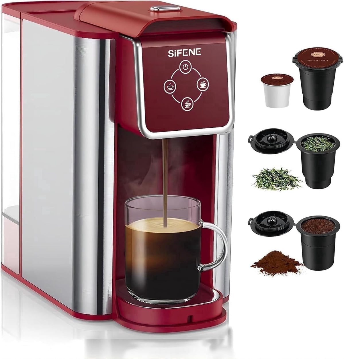 SIFENE 3-in-1 Single Serve Coffee Maker, Compatible with K Cup Capsules & Grounds, Tea Maker, 6-10 Oz Brew Sizes, 50 Oz Removable Reservoir, Fast Brew, Compact Design, 120V 1150W, Black