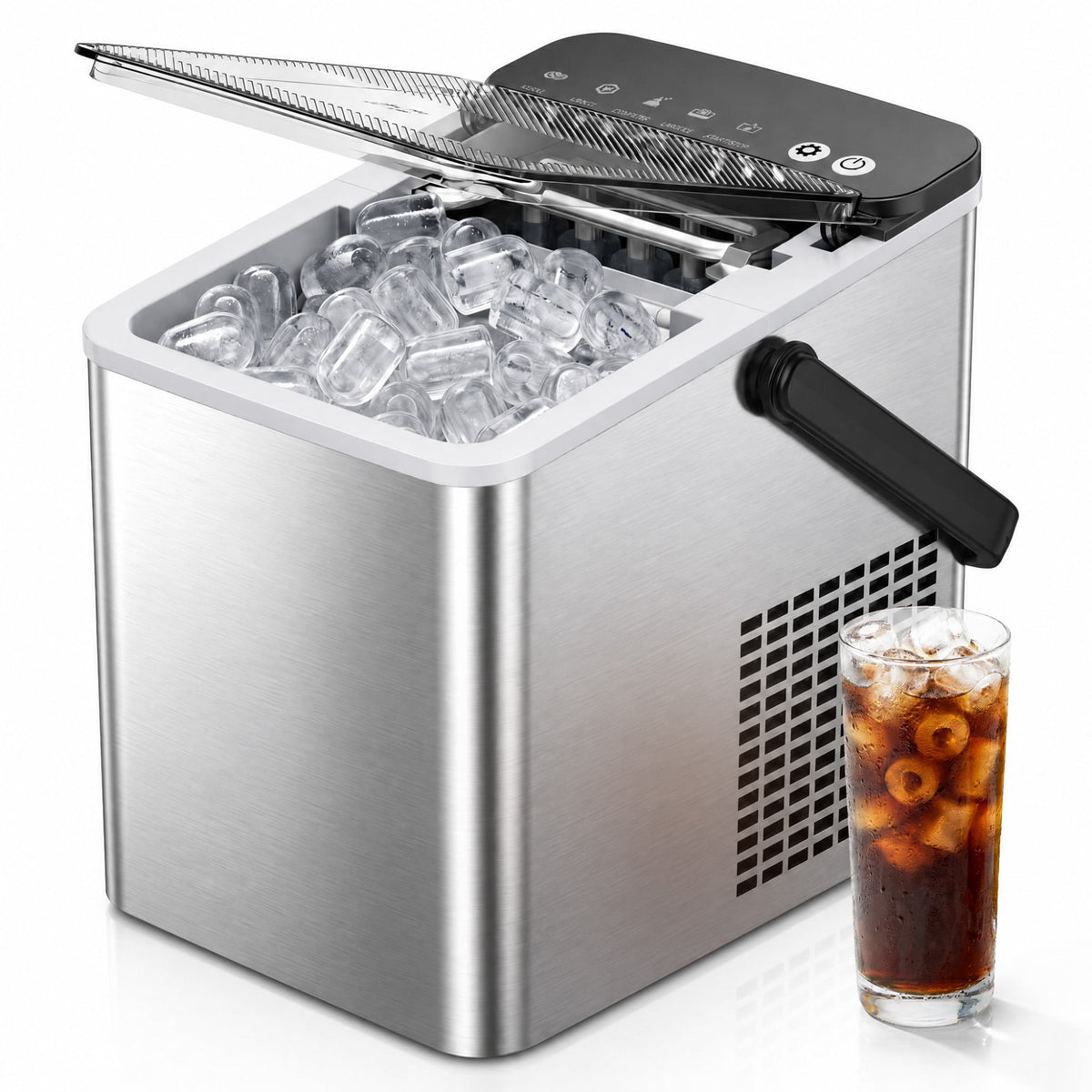 SIMZLIFE Portable Countertop Ice Maker, 26 Lbs/Day, 9 Bullet Ice Cubes in 6 Minutes, 2 Ice Sizes, Self-Cleaning Ice Machine, Black