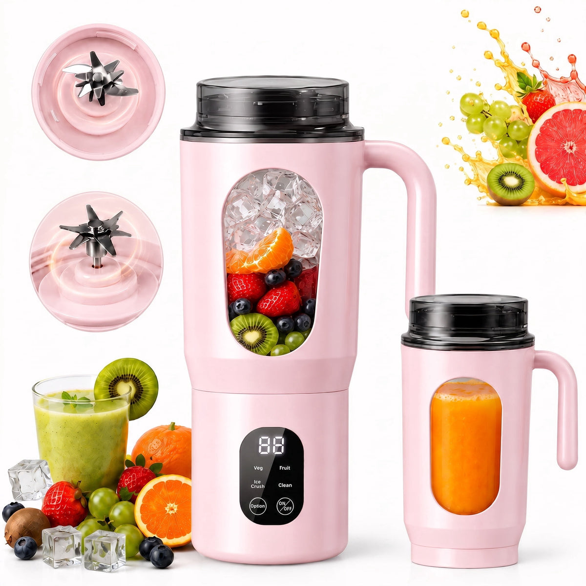 STARBIAO Portable Blender 19.6 oz Personal Juicer Cup, USB-C Rechargeable Mini Blender for Shakes & Smoothies, 12-Blade Stainless Steel, 4 Modes, Digital Display, Self-Cleaning, Beige