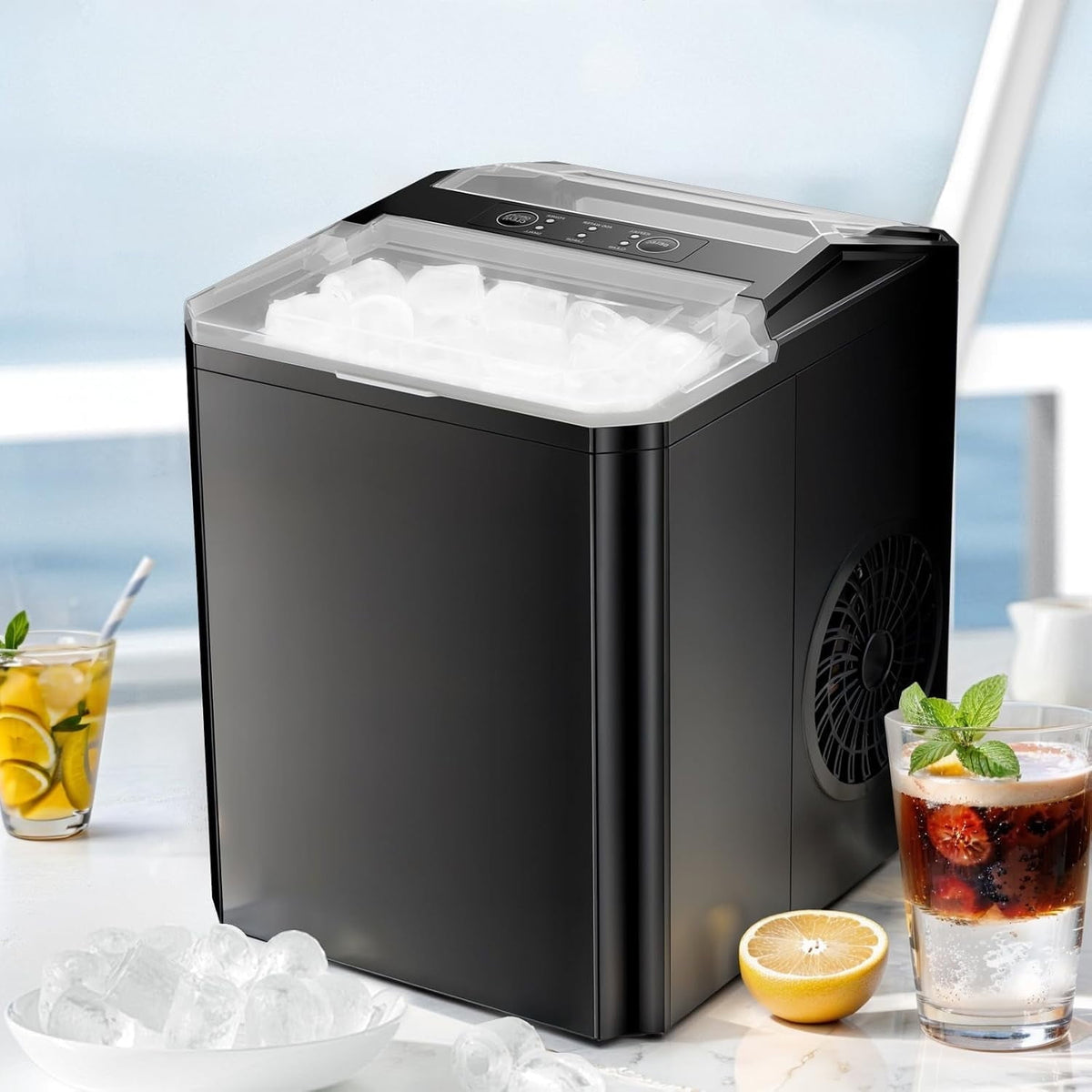 Simenmax Ice Maker Countertop – 26lbs Desktop ice maker with Handle for Home, Kitchen, Office, Outdoors, RV, Camping, White