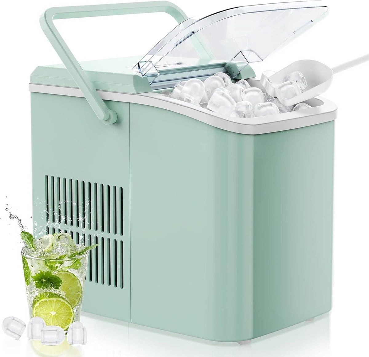 Simenmax Ice Maker Countertop – 26lbs Desktop ice maker with Handle for Home, Kitchen, Office, Outdoors, RV, Camping, White