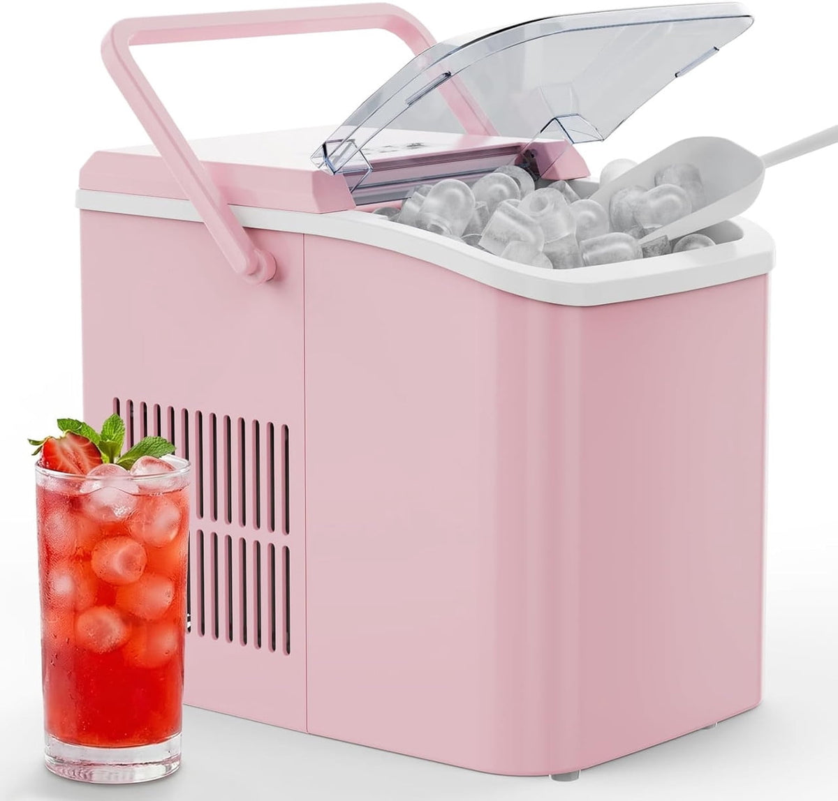 Simenmax Ice Maker Countertop – 26lbs Desktop ice maker with Handle for Home, Kitchen, Office, Outdoors, RV, Camping, White