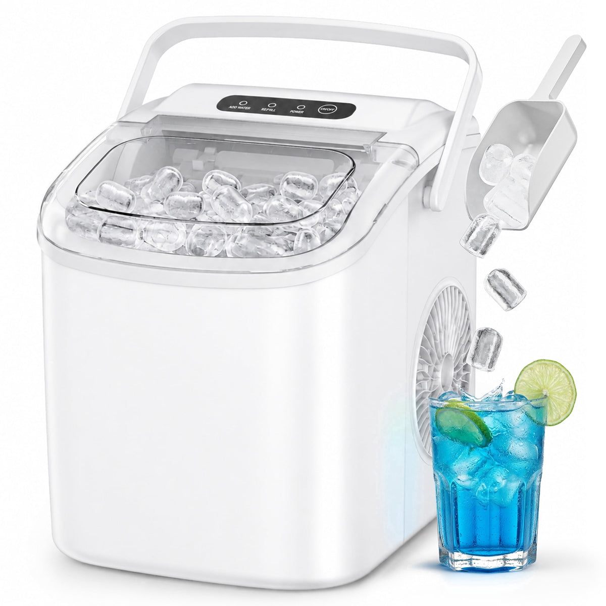 Simzlife Countertop Ice Maker, 26 Lbs/24H, 9 Bullet-Shaped Ice Cubes in 6 Minutes, Auto-Cleaning Ice Machine, Black