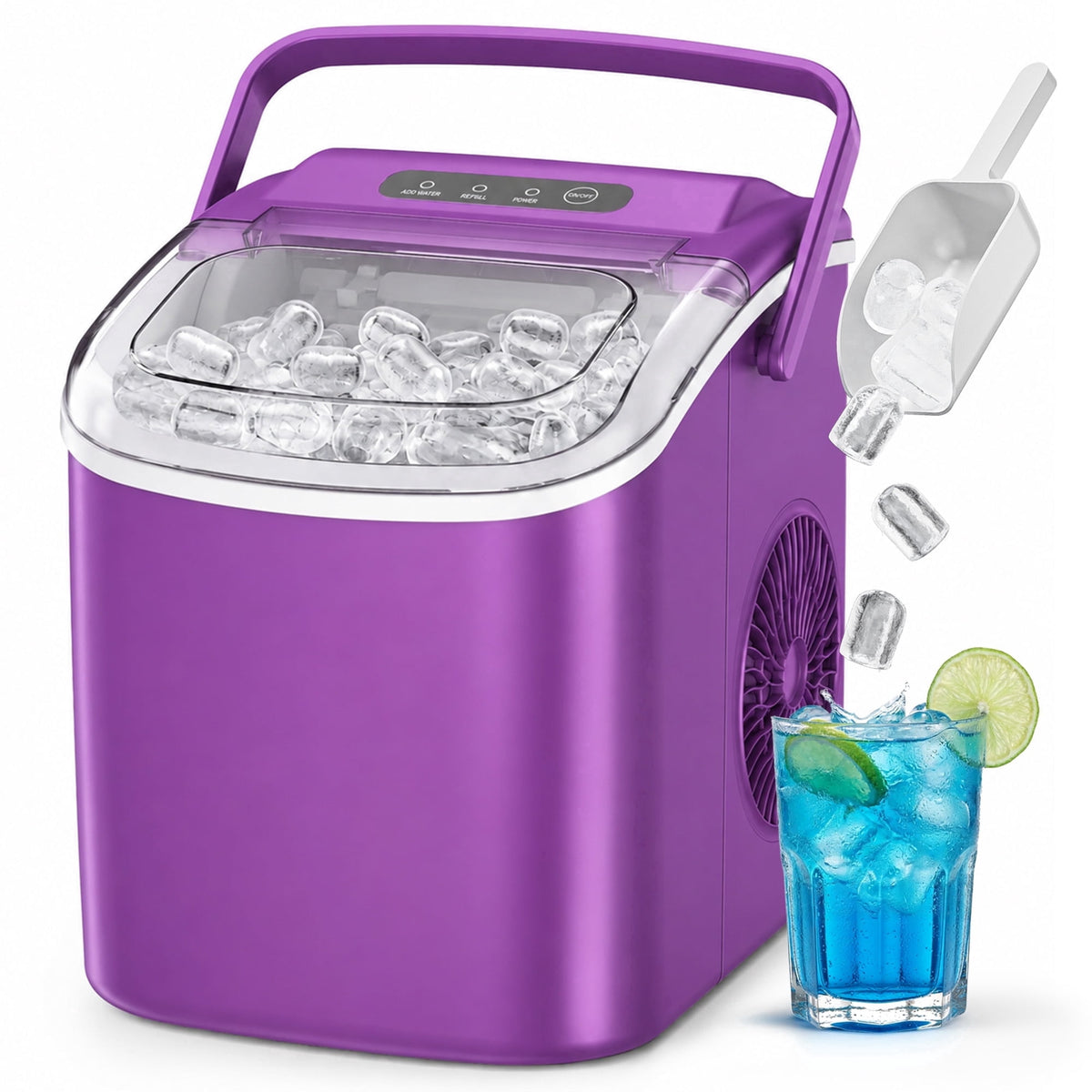 Simzlife Countertop Ice Maker, 26 Lbs/24H, 9 Bullet-Shaped Ice Cubes in 6 Minutes, Auto-Cleaning Ice Machine, Black