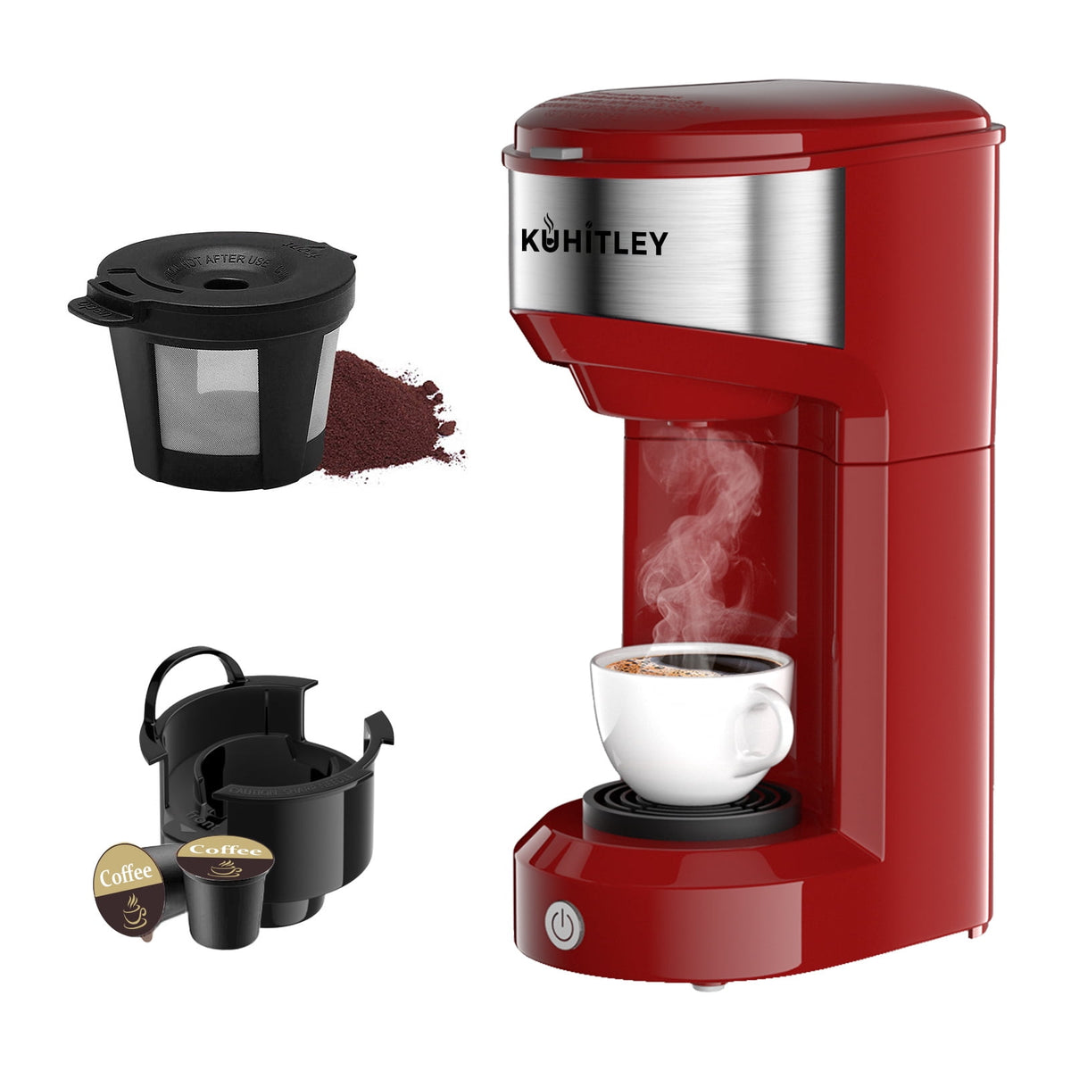 MINI Single Serve Coffee Maker,Instant Coffee Maker One Cup for K Cup & Ground Coffee,Portable Capsule Coffee Machine with 6 to 14oz Reservoir,90 Seconds Fast Brewing and One Button Operation