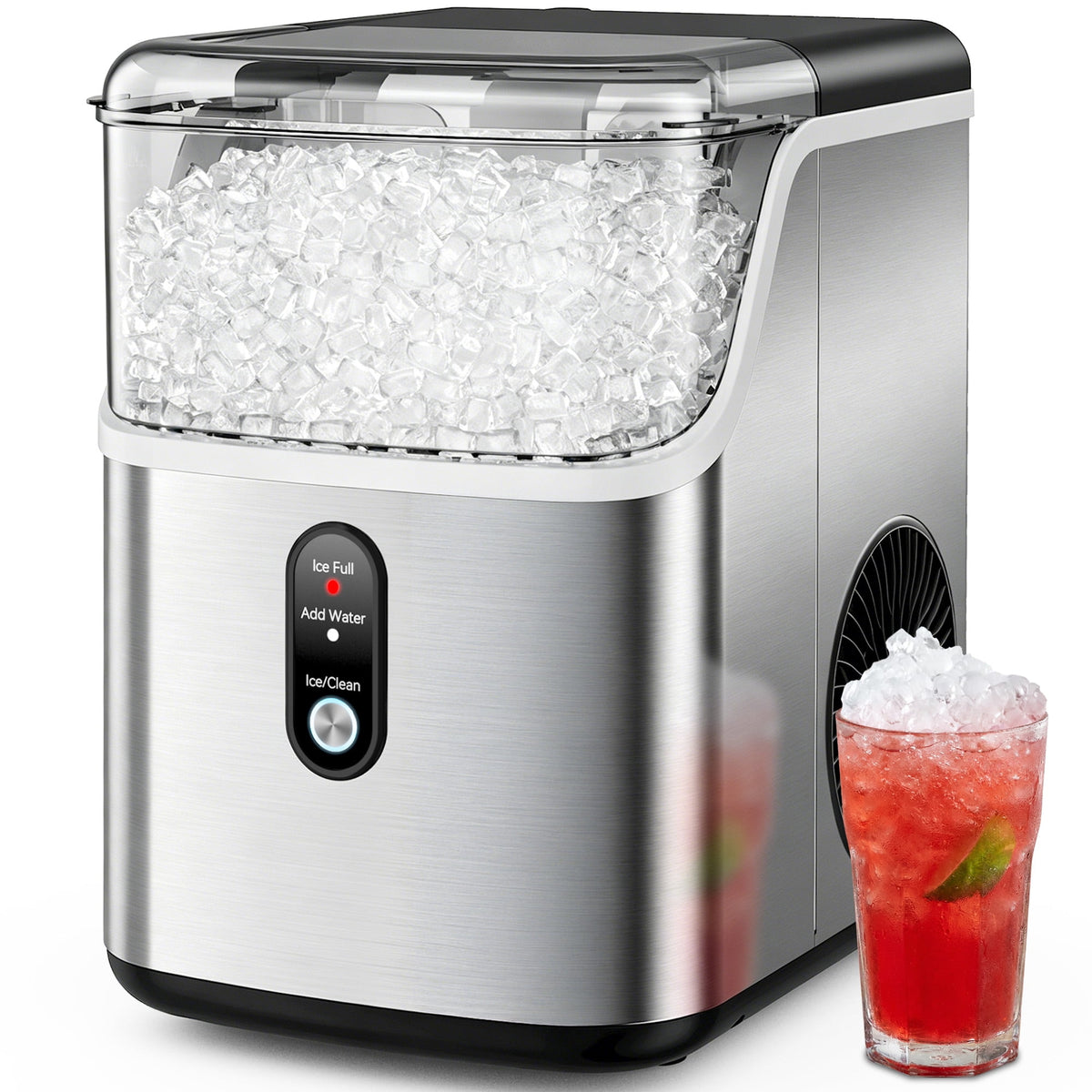 Snowyermine Nugget Ice Maker Countertop, 35 lbs per Day, Soft, Chewable Sonic-Style Pebble Ice, One-Touch Self-Cleaning, Stainless Steel, Black, for Home, Kitchen, Office, RV and Camping