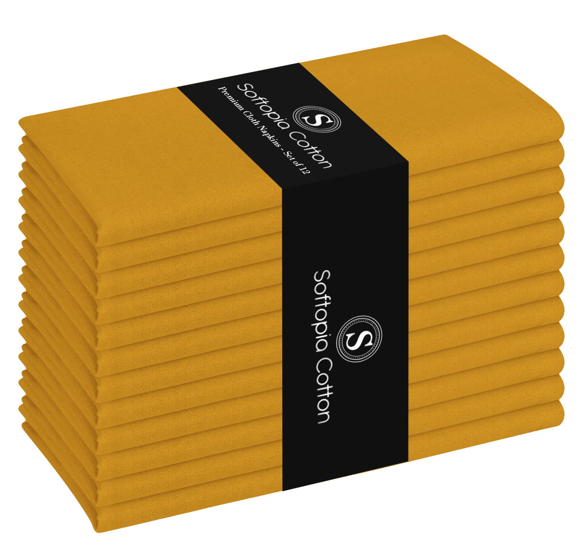 Softopia Cotton Cloth Napkin 100% Cotton 17x 17 Inches Table Napkin for Dining, Lunch, Holiday Parties & Cocktail, Decorative Washable Napkins - Mustard Yellow (Set of 12)