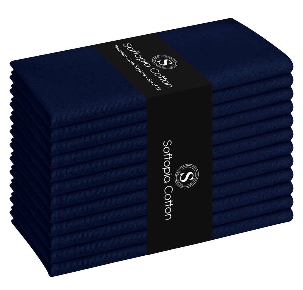 Softopia Cotton Cloth Napkin 17Inch x 17Inch, Washable & Reusable Napkins, Set of 12, Durable, Absorbent, Soft Linen Table Napkins for Fall, Parties, Holiday, Lunch, Dinner, Everyday Use, Navy Blue