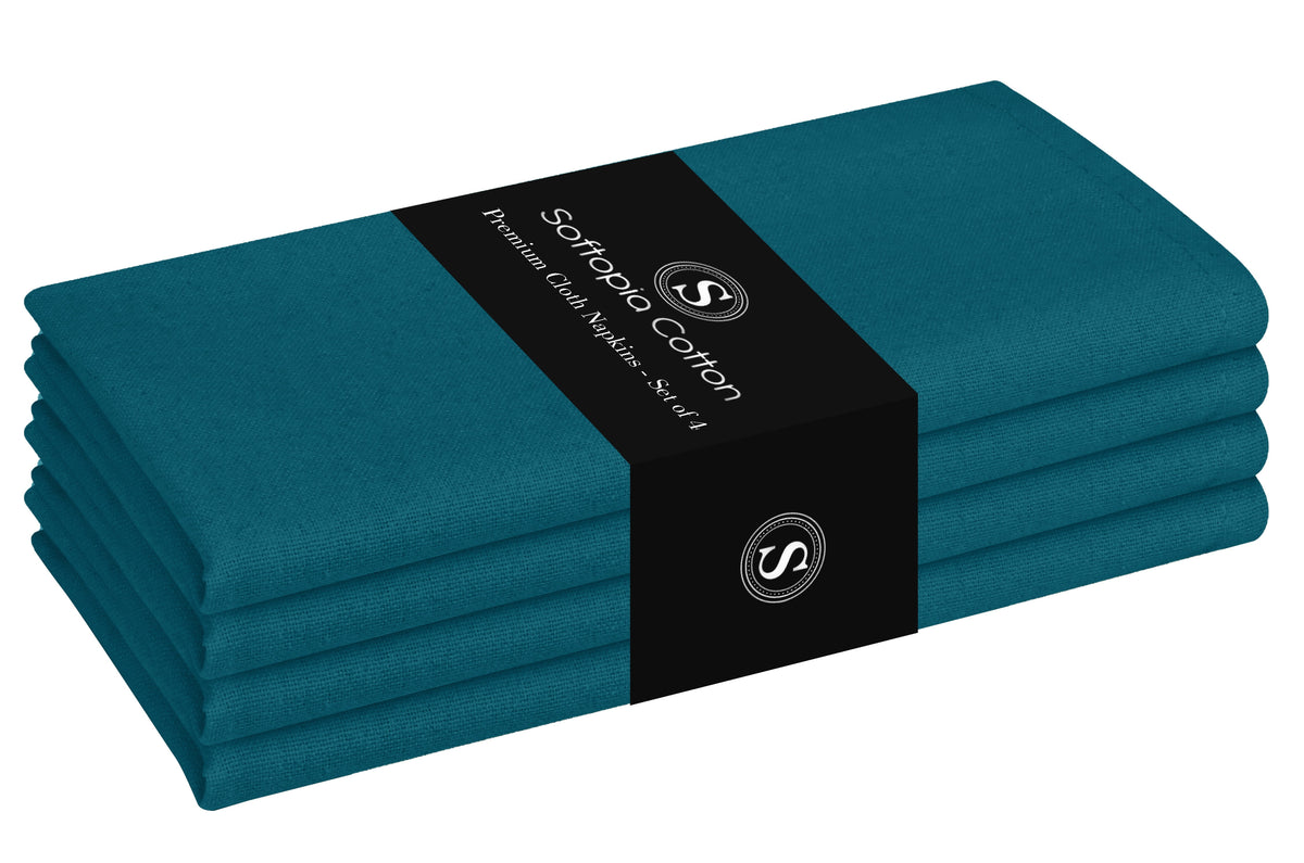 Softopia Cotton Dinner Table Fabric Napkins 17"x17", Set of 12 - Light Blue