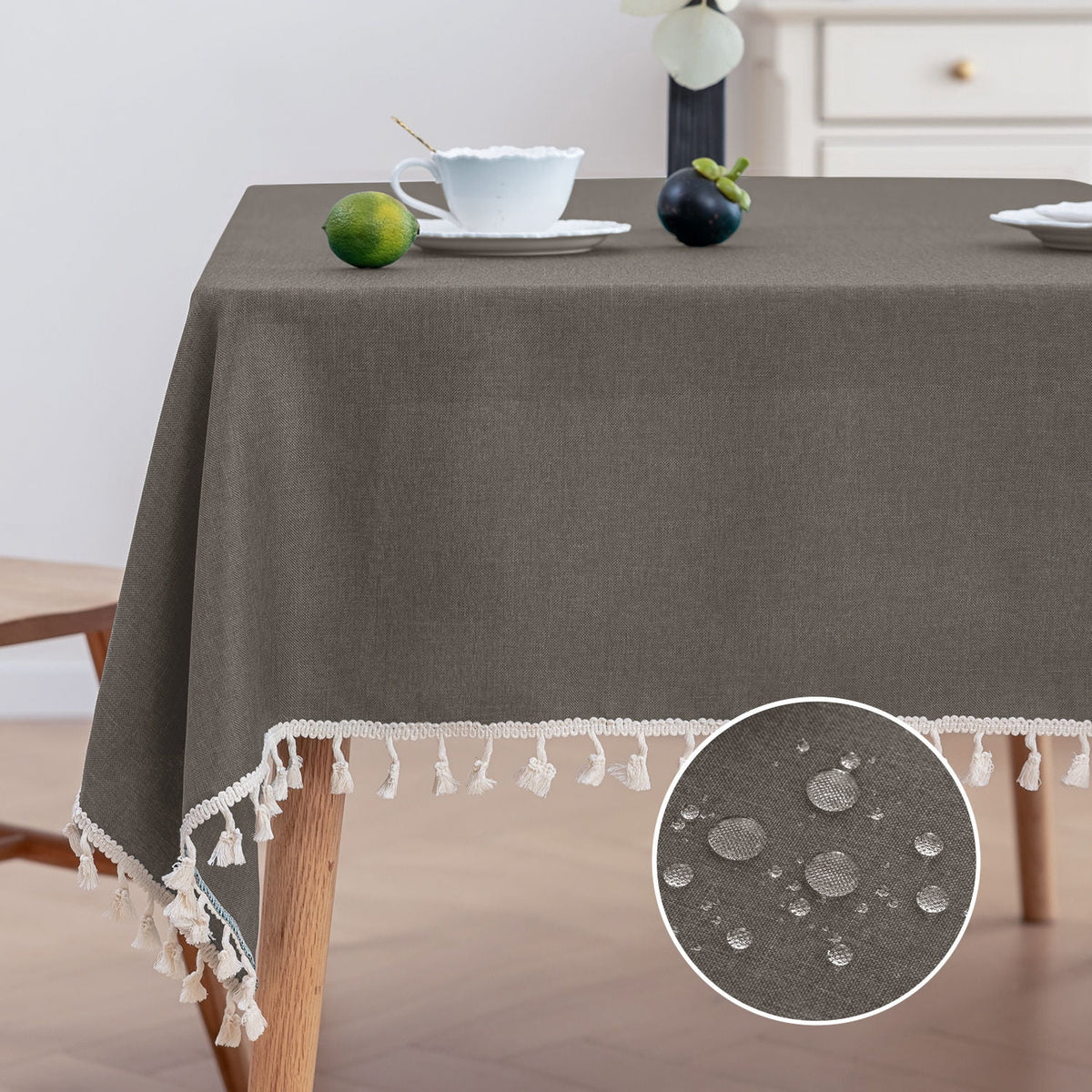 Soulgenix Tablecloth, 55"*70" Rectangle Table Cloth with Tassel, Table Cover for Dining, Party, Home, Fits Tables 30"×45" (4-6 seats), Beige