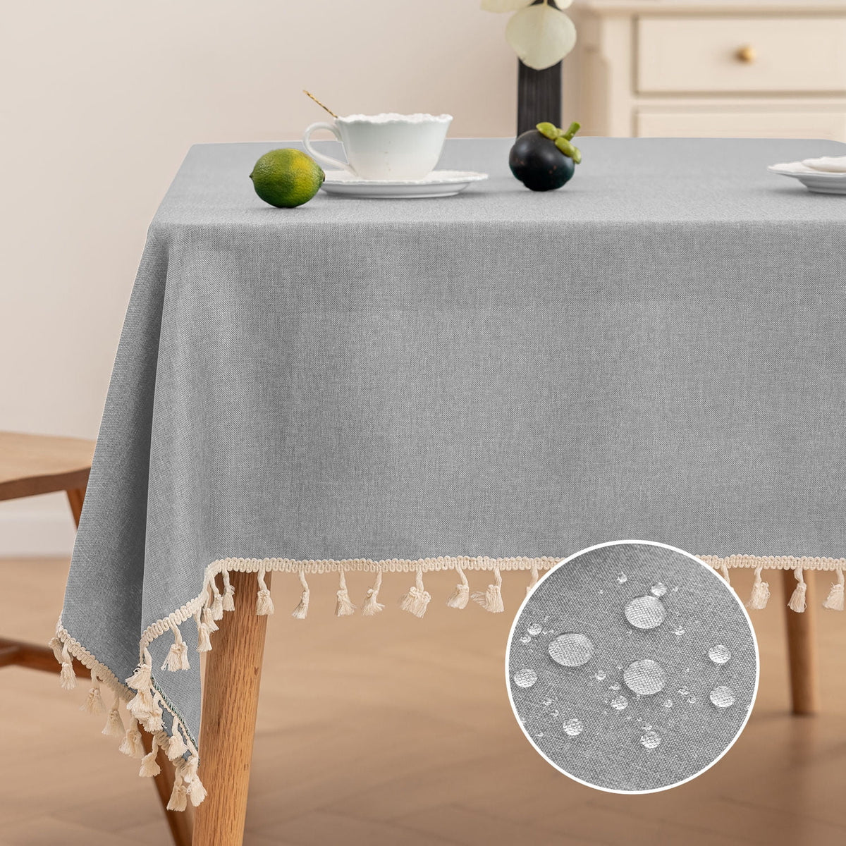 Soulgenix Tablecloth, 55"*70" Rectangle Table Cloth with Tassel, Table Cover for Dining, Party, Home, Fits Tables 30"×45" (4-6 seats), Beige