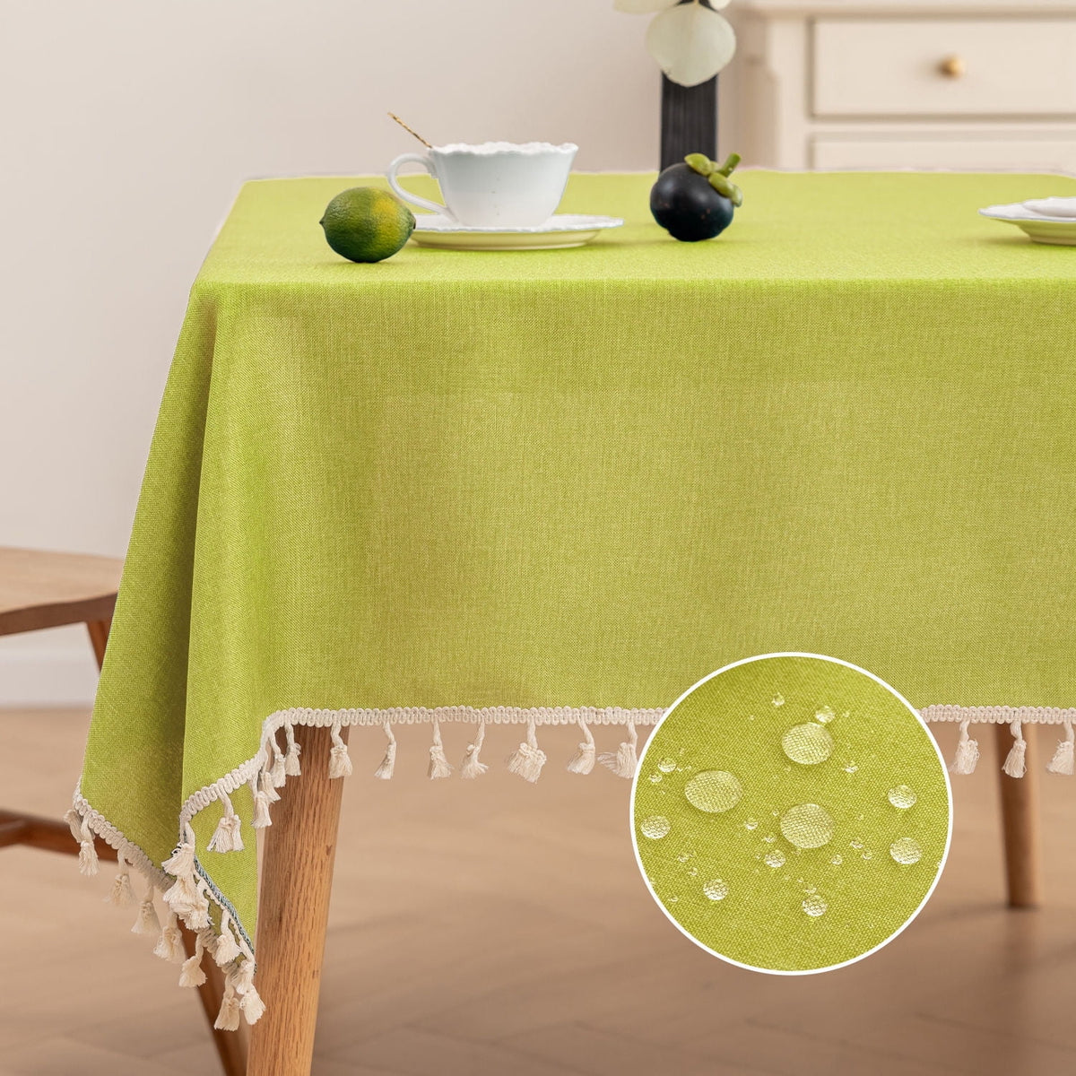 Soulgenix Tablecloth, 55"*70" Rectangle Table Cloth with Tassel, Table Cover for Dining, Party, Home, Fits Tables 30"×45" (4-6 seats), Beige