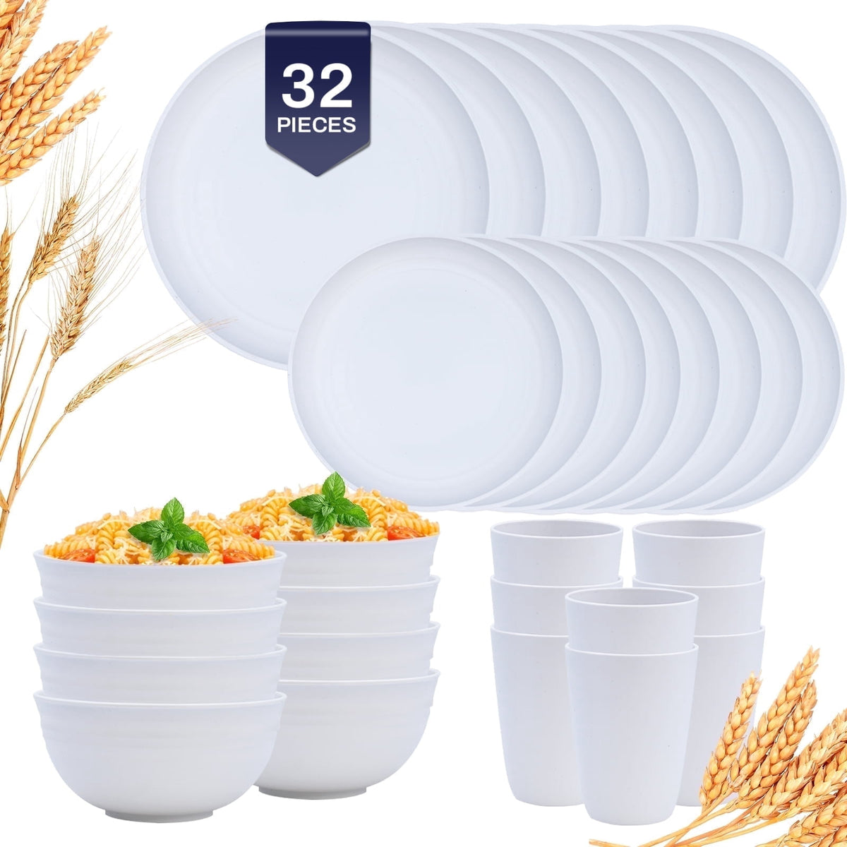 Soulgenix Wheat Straw Dinnerware Sets, 48 Pcs Unbreakable Dinnerware Sets for 4, Microwave Dishwasher Safe, Beige