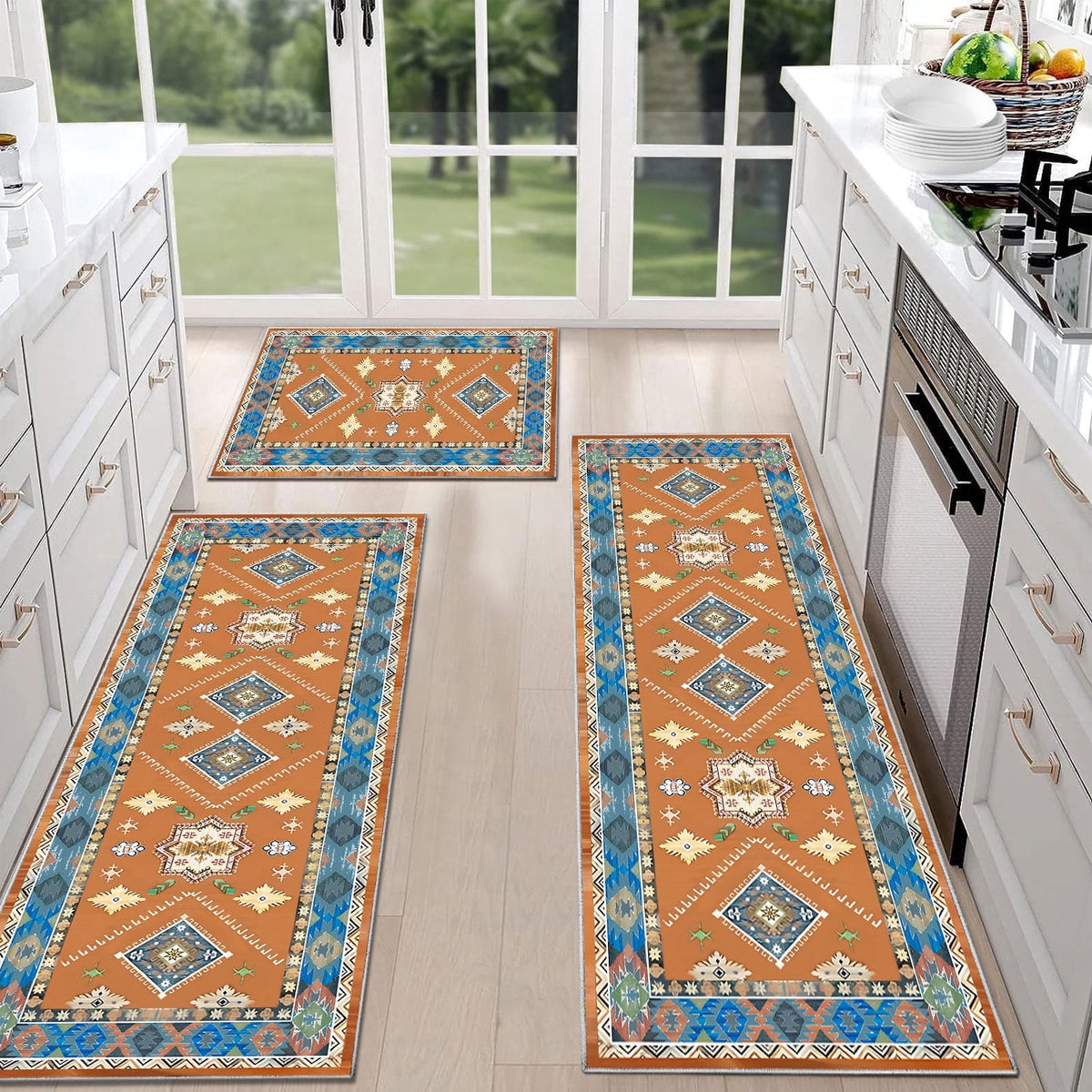 TECHVIDA Kitchen Rug Set 3 Piece,Non Slip Machine Washable Kitchen Mats, Farmhouse Hallway Doormat for Home Floor and Living Room,Gray