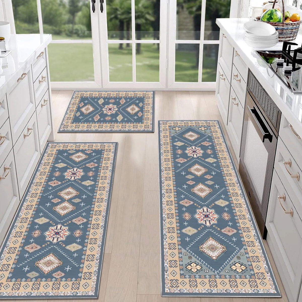 TECHVIDA Kitchen Rug Set 3 Piece,Non Slip Machine Washable Kitchen Mats, Farmhouse Hallway Doormat for Home Floor and Living Room,Gray