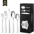 TINANA Silverware Sets, 30 PCS Flatware Set for 6, Premium Stainless Steel Cutlery Utensil Set Mirror Polished Forks and Spoons, Dishwasher Safe