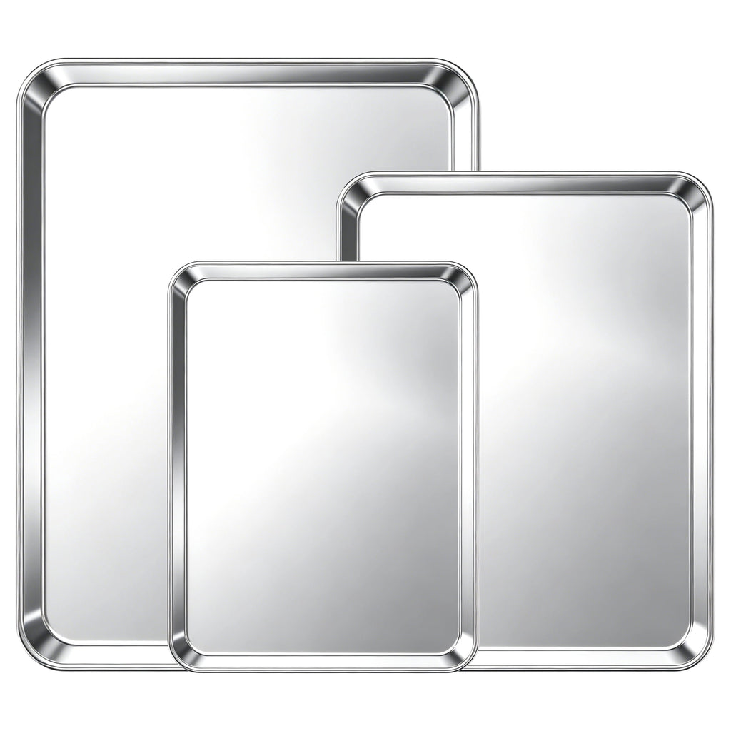 TINANA Stainless Steel Baking Sheet Pan Set, 3 Pack 16/13/10 Inch Cookie Sheets, Mirror Finish, Oven and Dishwasher Safe